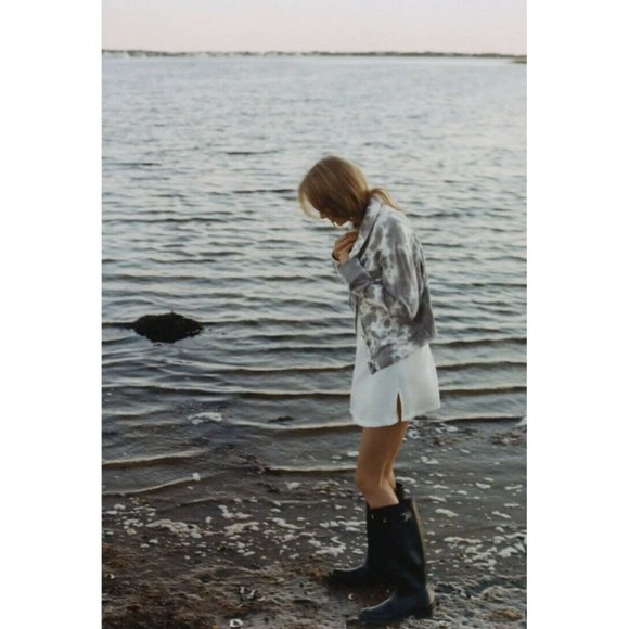 ANTHROPOLOGIE T.la Medium NIKA CROPPED SHIRT JACKET TIE DYE COTTON GRAY NEW NWT - Picture 3 of 5